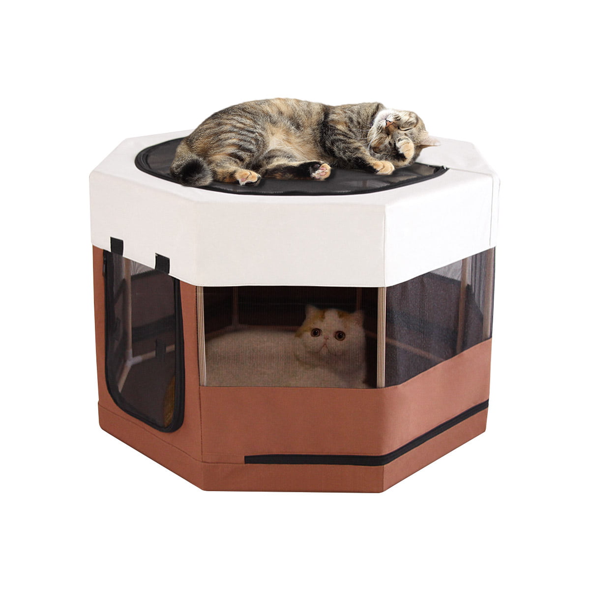 Cat Playpen for Small Animals Wood Frame Cats Cage Indoor Kitten Crate Dog Play Pens for Puppy Large Size Sturdy Struction Long Lasting Use Brown Large 35