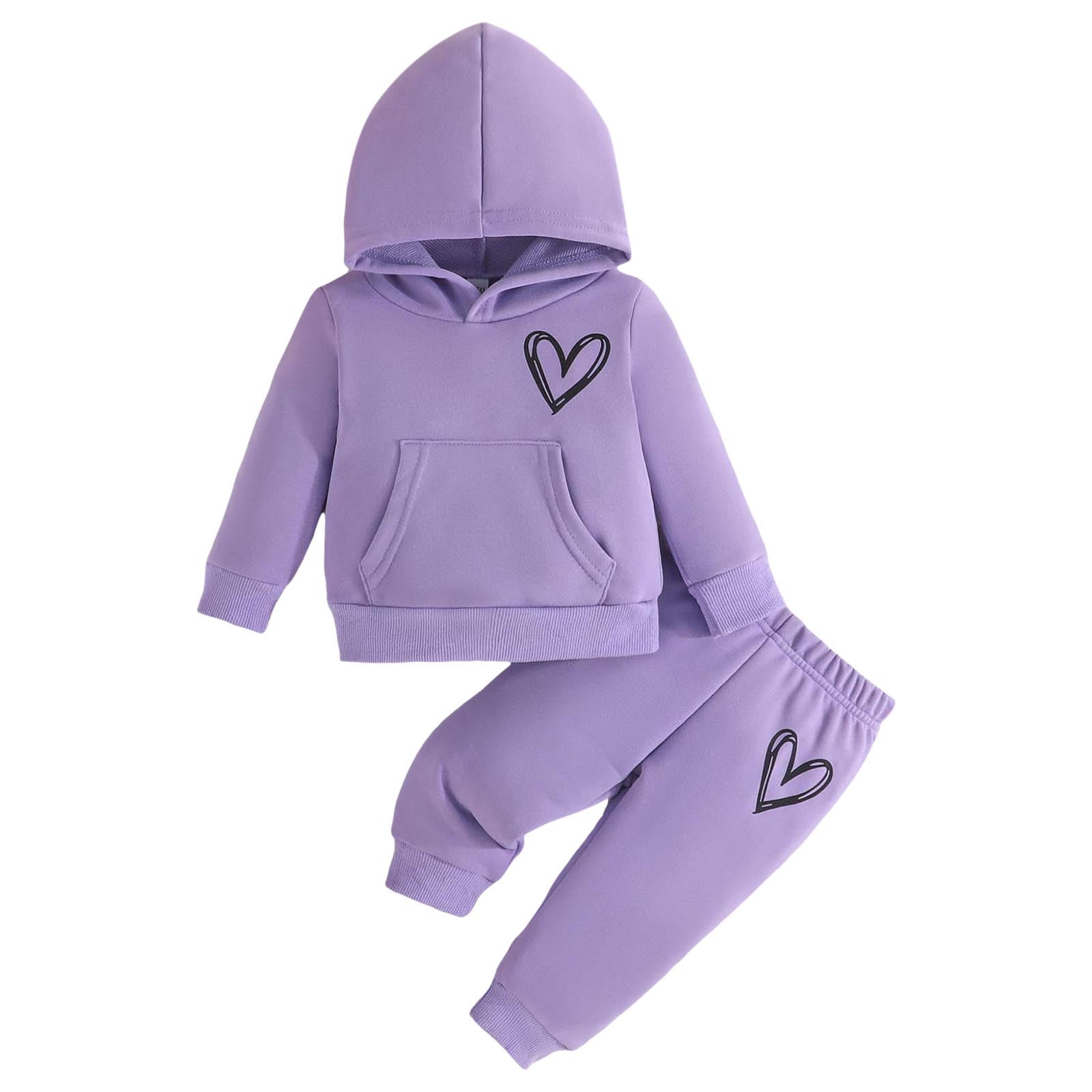 2023 Winter Children Hooded Tracksuits Suits 3-24M Toddler Boys Girls Clothing Suit Heart Print Sweatshirt And Sports Pants Set