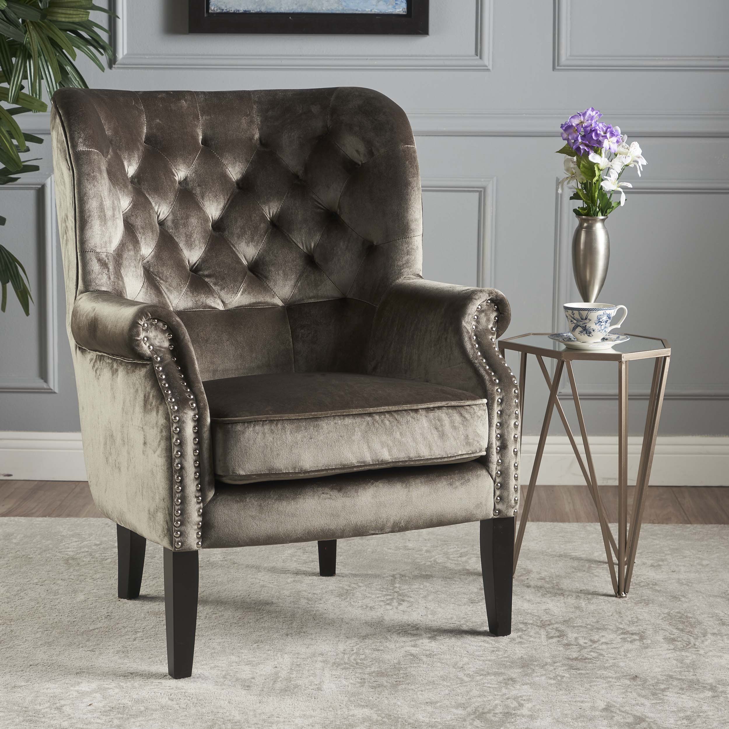 Tomlin Modern Glam Velvet Club Chair with Nailhead Trim