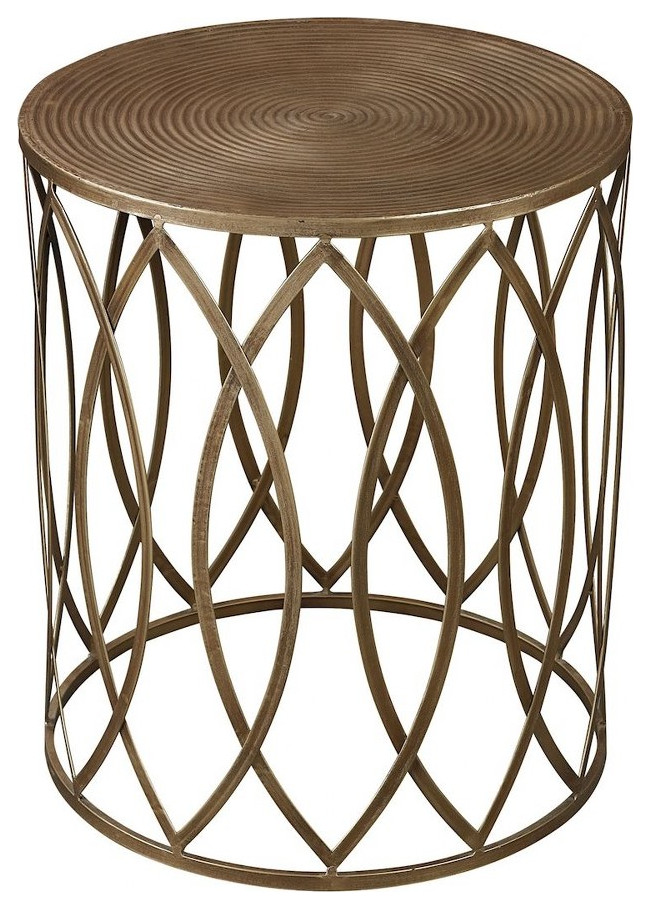 Modern Farmhouse Metal Round Side Table in Champagne Antique and Gold open   Transitional   Side Tables And End Tables   by Bailey Street Home  Houzz