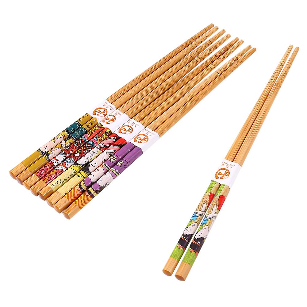 5 Pairs Japanese Family Style Bamboo Chopsticks Gift Box Chop Sticks Set Maid Pattern Notched