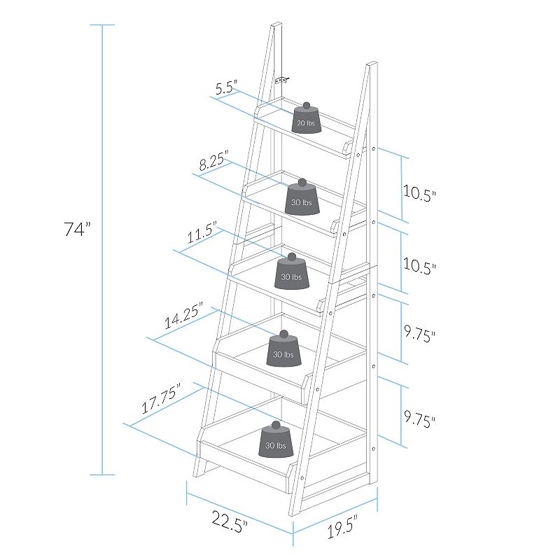 Casual Home Cascade 5-Shelf Ladder Bookcase