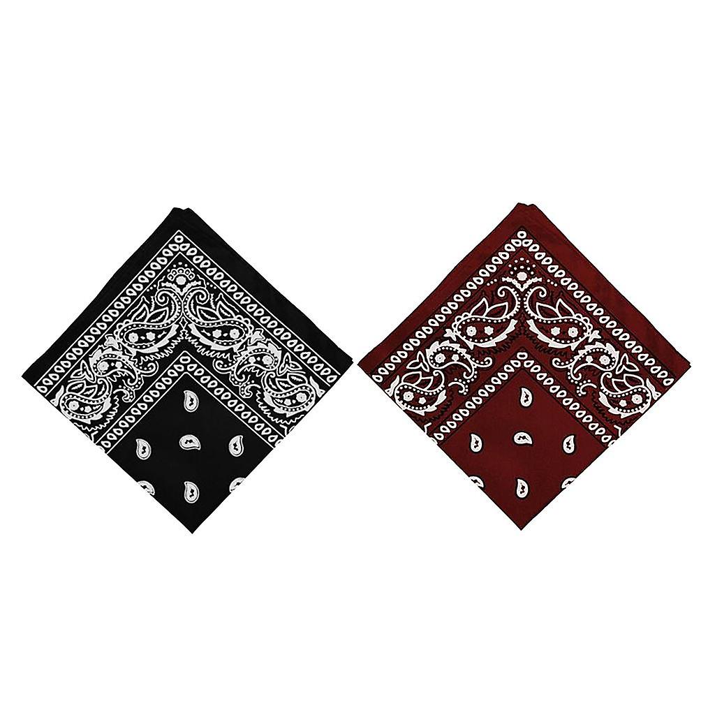 2x Unisex Paisley Bandana Head Wrap Hair Band Wristband Black and Wine Red