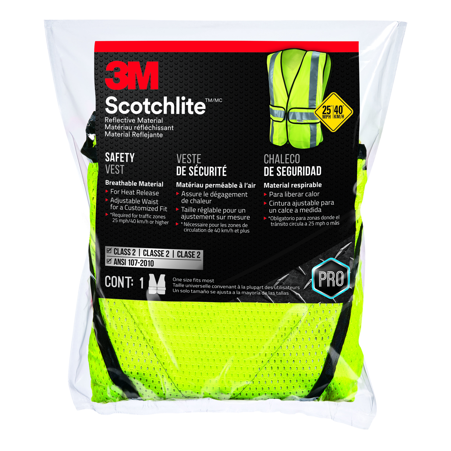 3M Scotchlite Reflective Safety Vest with Reflective Stripe Yellow One Size Fits Most