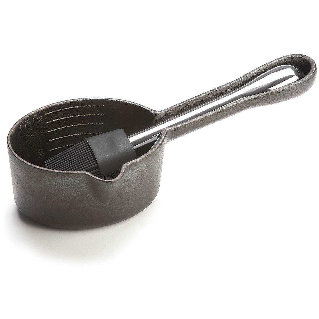 Outset Cast Iron Sauce Pot With Nesting Silicone Basting Brush