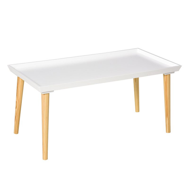 HOMCOM Nordic Tray Top Coffee Table with Solid Pine Wood Legs for Living Room or Bedroom White/Natural