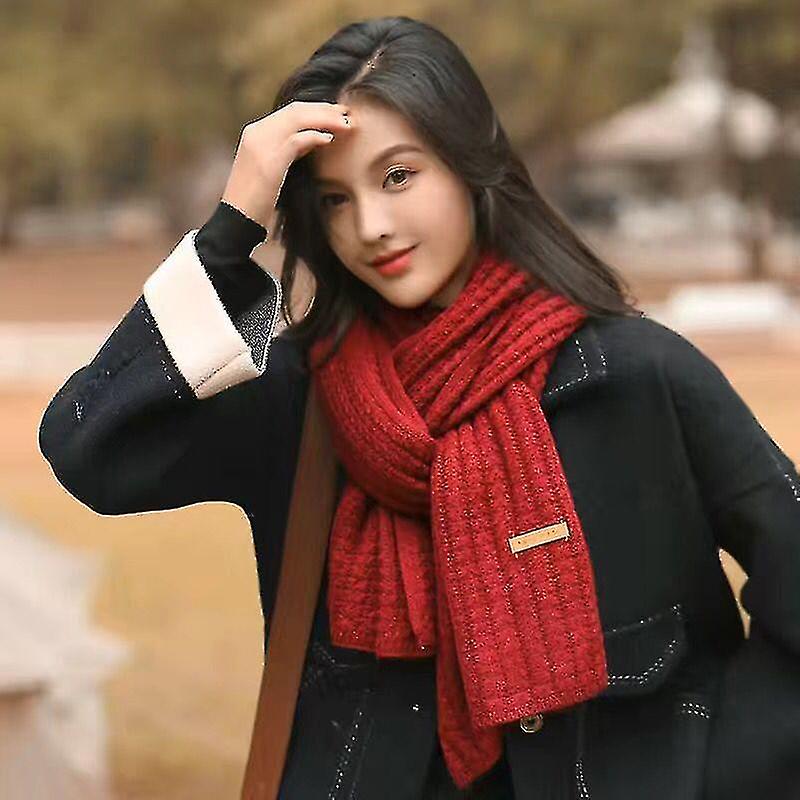 Women Scarf Solid Color Keep Warm Skin-friendly Woolen Yarn Knitted Winter Scarf For Outdoor Qinhai