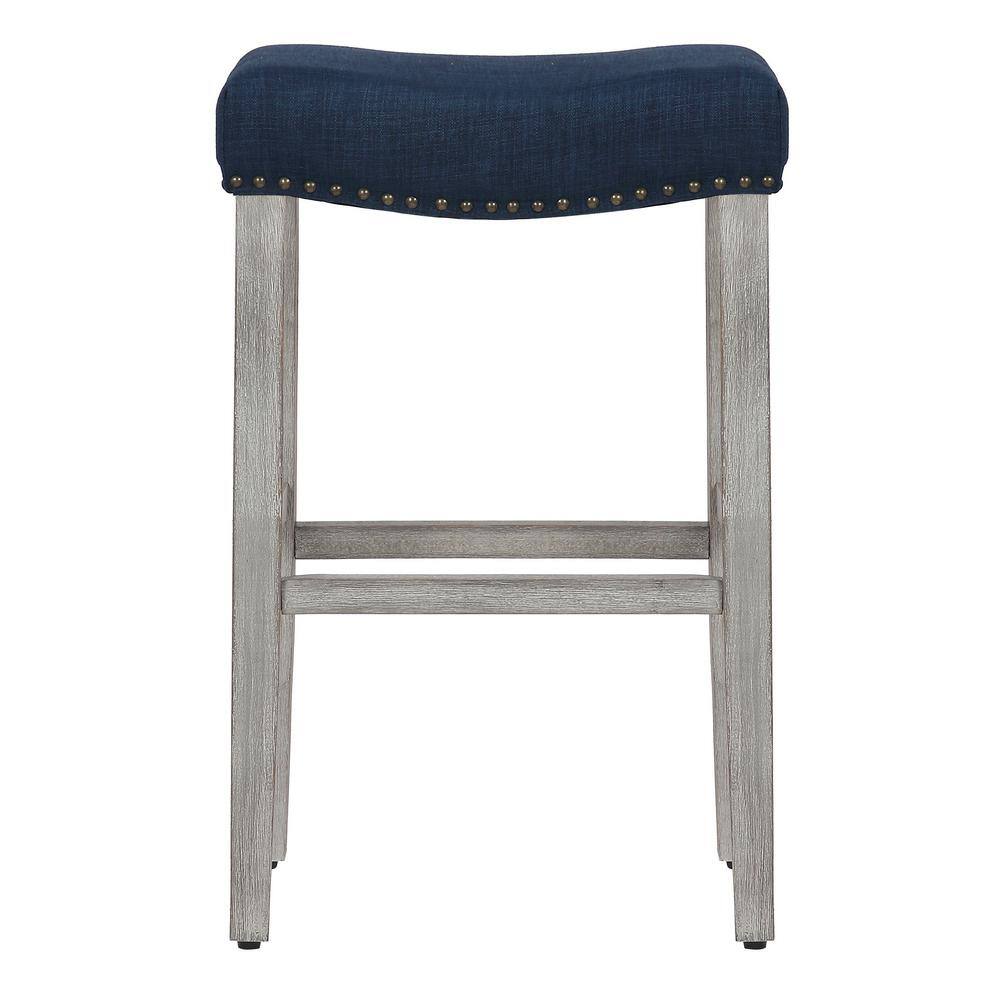 WESTIN OUTDOOR Jameson 29 in. Antique Gray Wood Bar Stool with Navy Blue Linen Seat (Set of 2) ID401-29-AG-NB-2