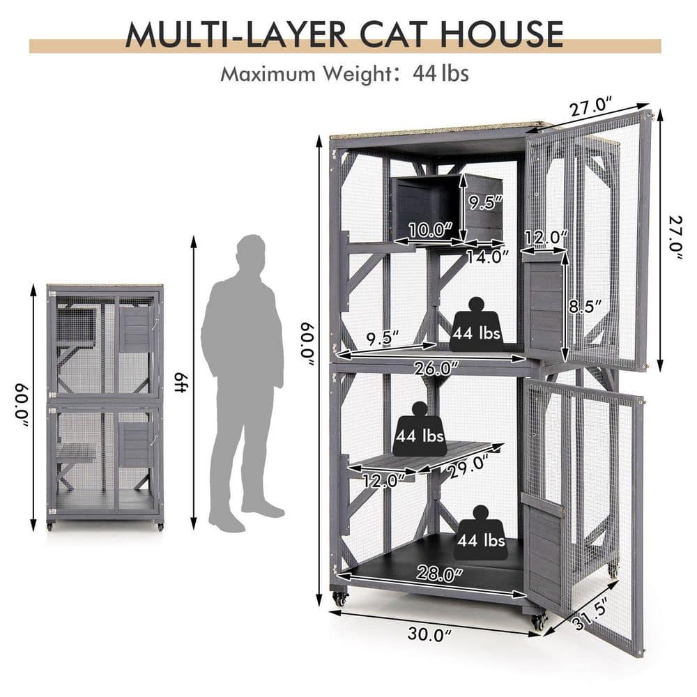 ANGELES HOME Outdoor Cat House Enclosures On Wheels Kitten Cages with Resting Box 8CK-10003PVGR