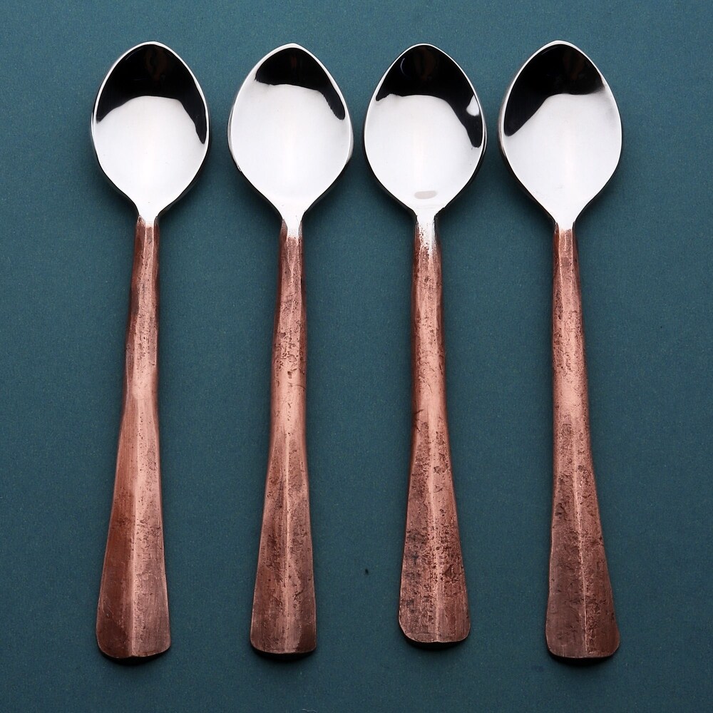 Ridge Design Copper Antique Coffee/Demitasse Spoon 4 Pcs. Set