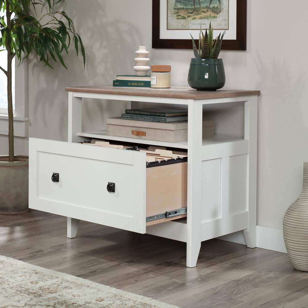 SAUDER August Hill Soft White Decorative Lateral File Cabinet with Full Extension Drawer Slides 430760