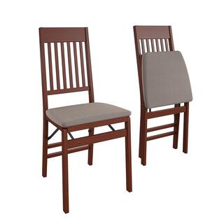 Cosco Mission Back Solid Wood Folding Chair with Fabric Padded Seat Walnut 2-Pack 37256BLP2E