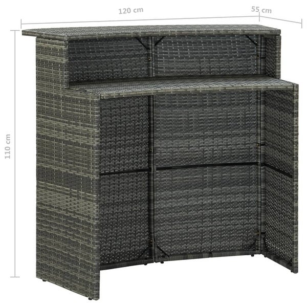 3 Piece Patio Bar Set with Cushions Poly Rattan Gray - Overstock - 37576267