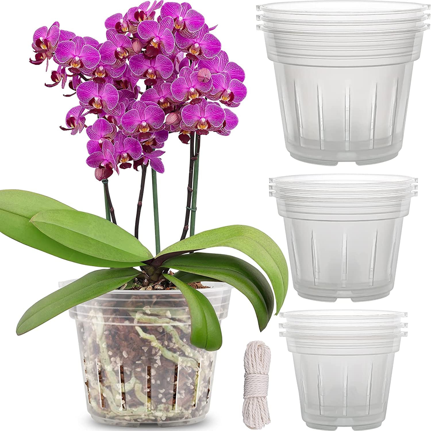 Fabulas 9 Pack Orchid Pots with Holes Plastic Clear for Plants-3 Sizes(4.8'', 5.7',' 6.4'')