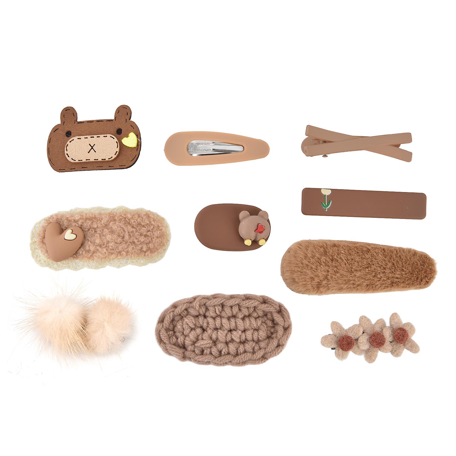 10pcs Hairpin Cute Cartoon Creamy Coffee Colored Bear Plush Autumn Winter Hairpins For Hair Ornament