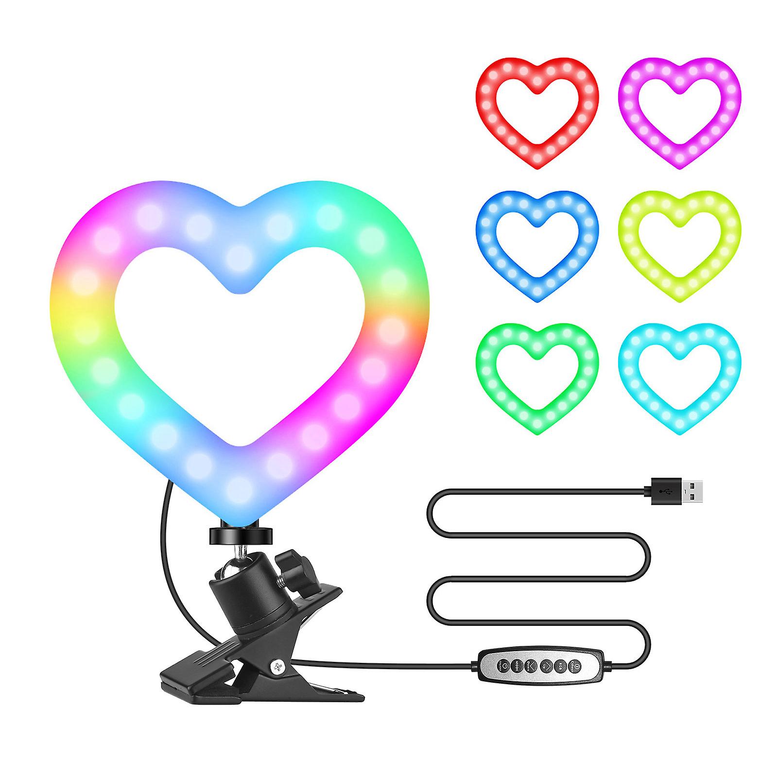 6 Inch Rgb Video Light Heart-shaped Led Fill Light Clip-on Laptop Conference Lighting Dimmable Usb Powered For Live Streaming Online Video Selfie Make