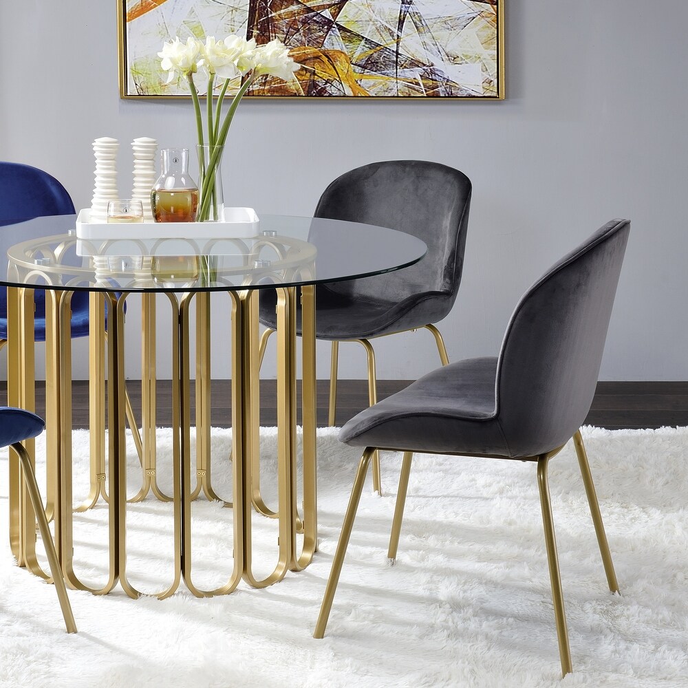 Chuchip Dining Side Chair in Gray Velvet   Gold