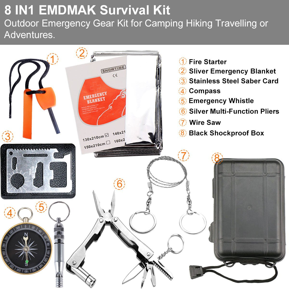 EMDMAK Survival Kit Outdoor Emergency Gear Kit for Camping Hiking Travelling o..