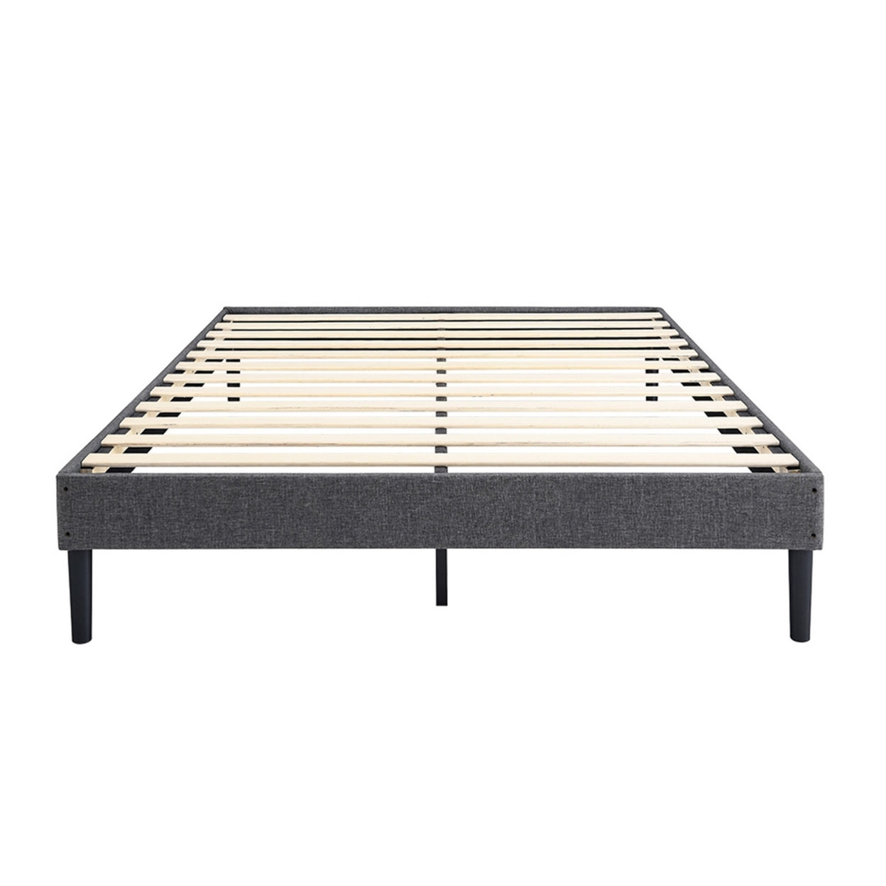 Twin Platform Bed with Slat Support and Fabric Upholstery, Gray- Saltoro Sherpi