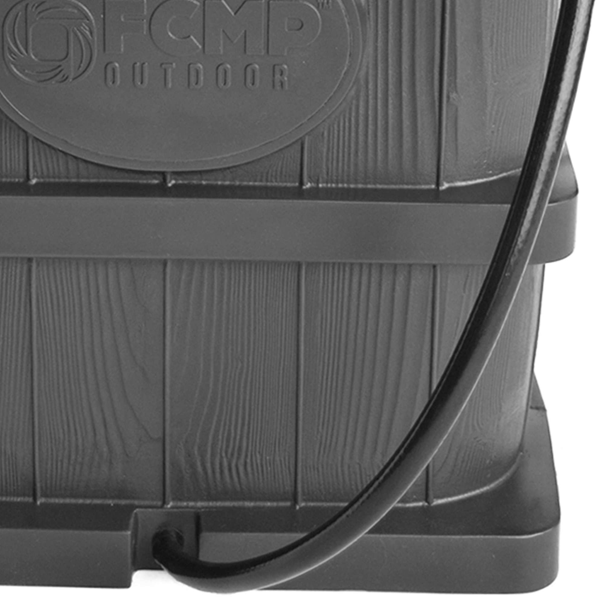 FCMP Outdoor WG4000-GRY Wood Grain Rain Barrel with Flat Back for Watering Outdoor Plants and Gardens， Gray