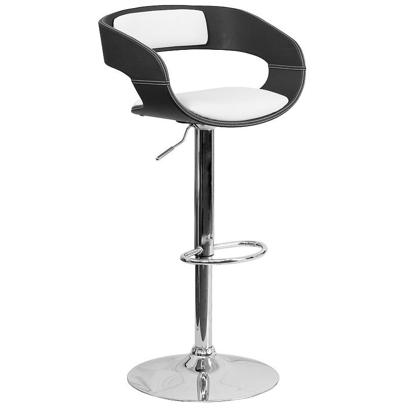 Emma and Oliver Bentwood Two Tone Black and White Vinyl Adjustable Height Barstool