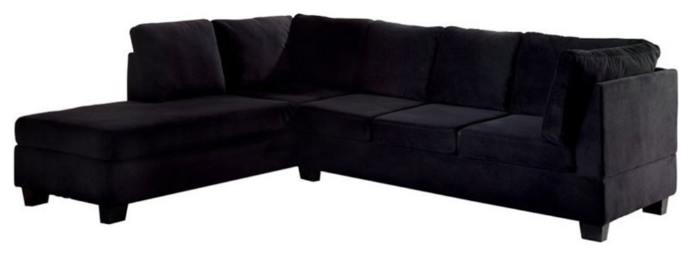 Bowery Hill Modern Fabric Flannelette Ample Seat Sectional in Black   Transitional   Sectional Sofas   by Homesquare  Houzz