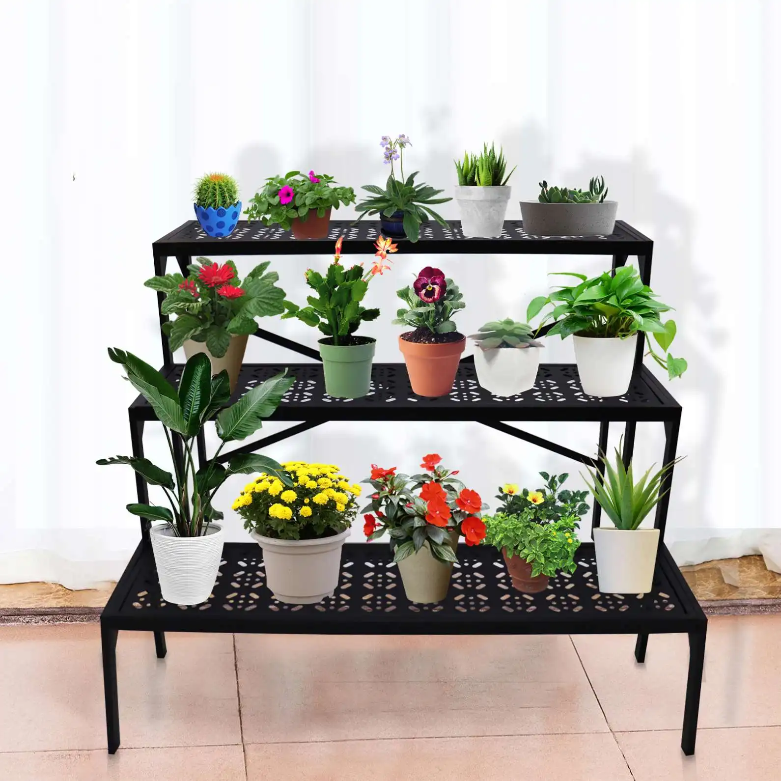 QJX wholesale tiered plant stand metal floor flower stand steel plant pot stand