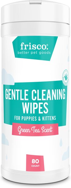 Frisco Gentle Cleaning Waterless Grooming Wipes for Puppies and Kittens， Green Tea Scent