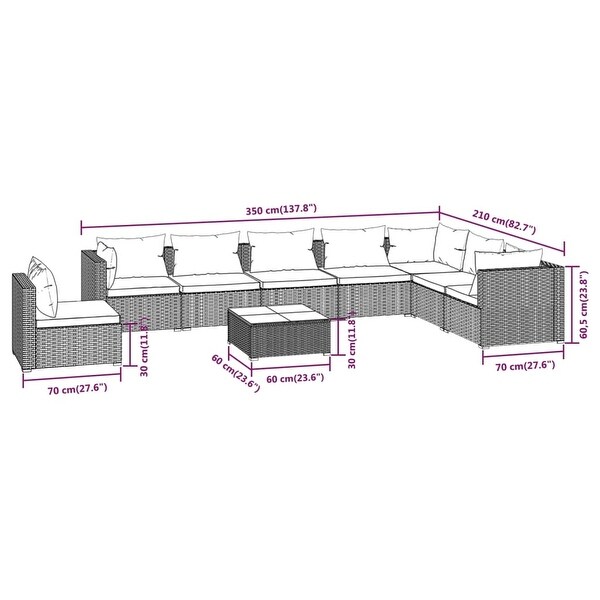 vidaXL Patio Lounge Set with Cushions Poly Rattan Brown