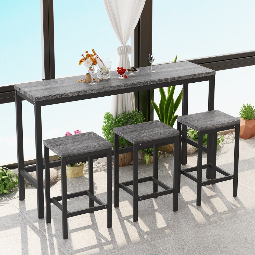 Modern Design Kitchen Dining Table  Pub Table  Long Dining Table Set with 3 Stools