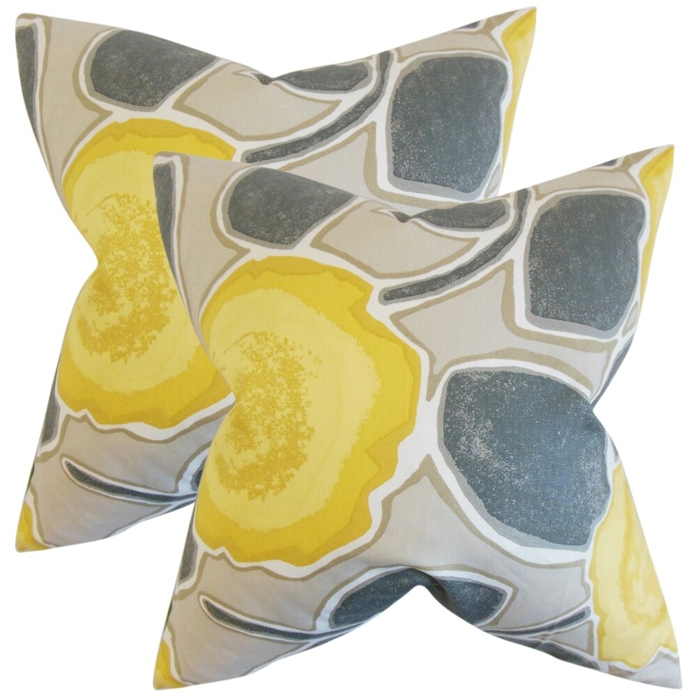 Set of 2 Carlin Geometric Throw Pillows in Yellow Gray