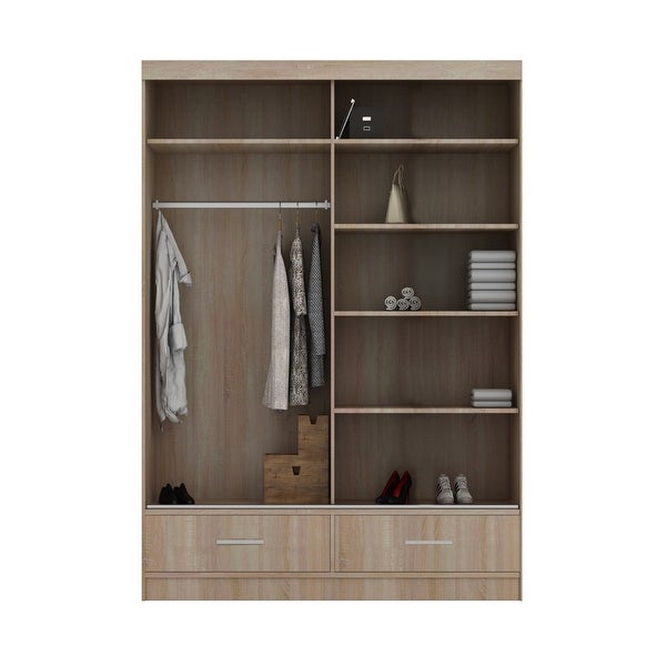 Donovan Modern Wooden Wardrobe - Armoire with Drawers and LED Lighting - - 36254979