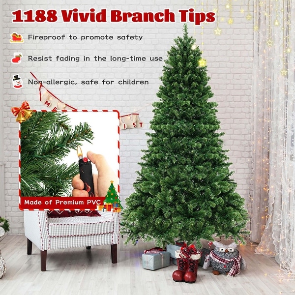 Costway 6FT/7FT/8FT Artificial Xmas Tree with 821/1188/1498 PVC Branch