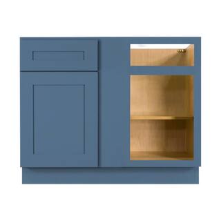 LIFEART CABINETRY Lancaster Blue Plywood Shaker Stock Assembled Blind Corner Kitchen Cabinet (42 in. W x 34.5 in. H x 24 in. D) ALB-BBC42