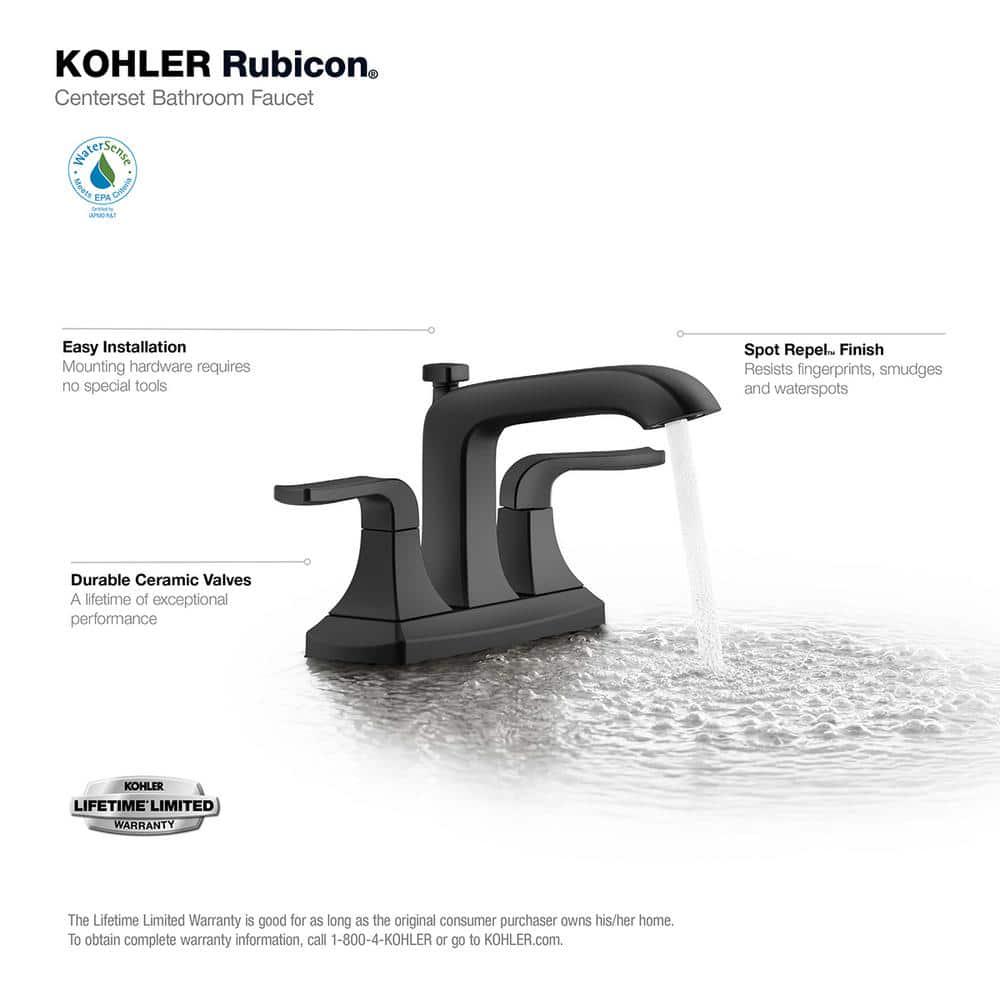 KOHLER Rubicon 4 in Centerset 2Handle Bathroom Faucet in Matte Black