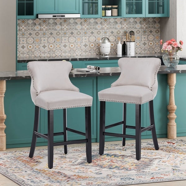 Velvet Upholstered Wing-Back Barstools (Set of 2)