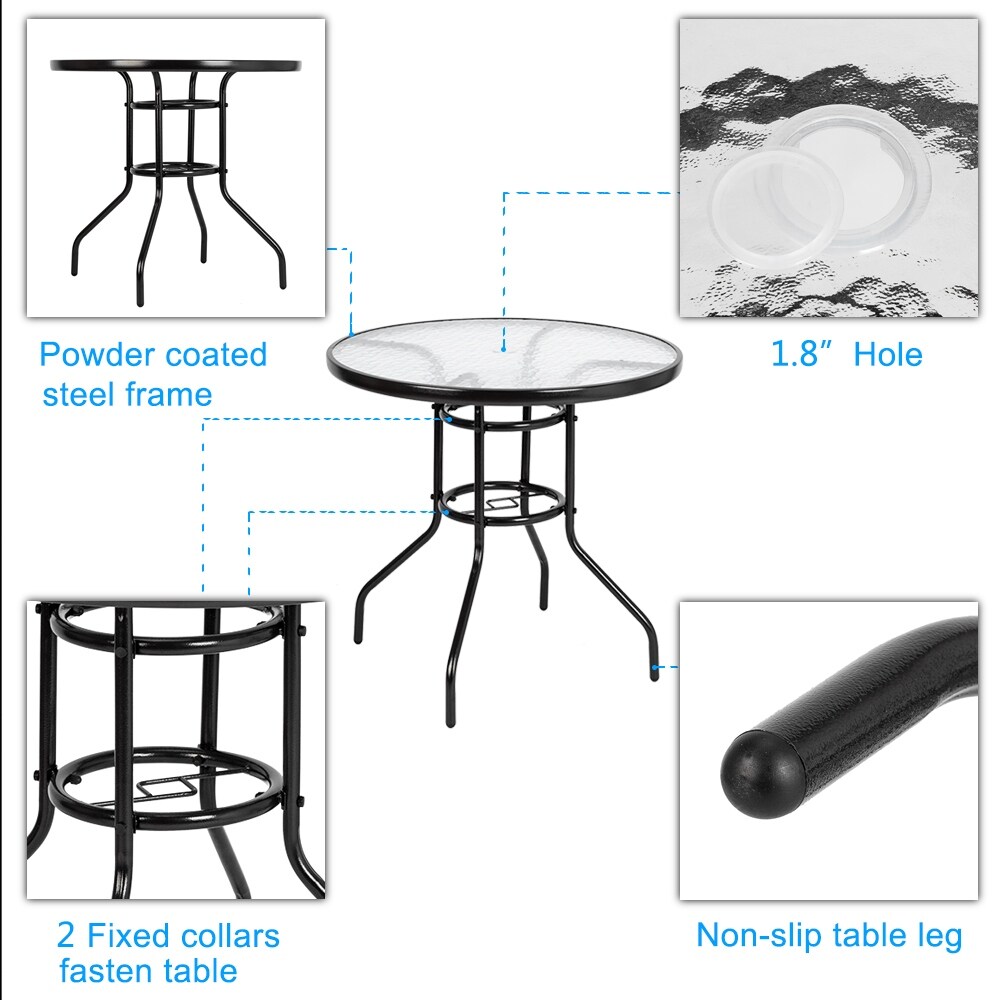 Outdoor Dining Table Round Toughened Glass Table