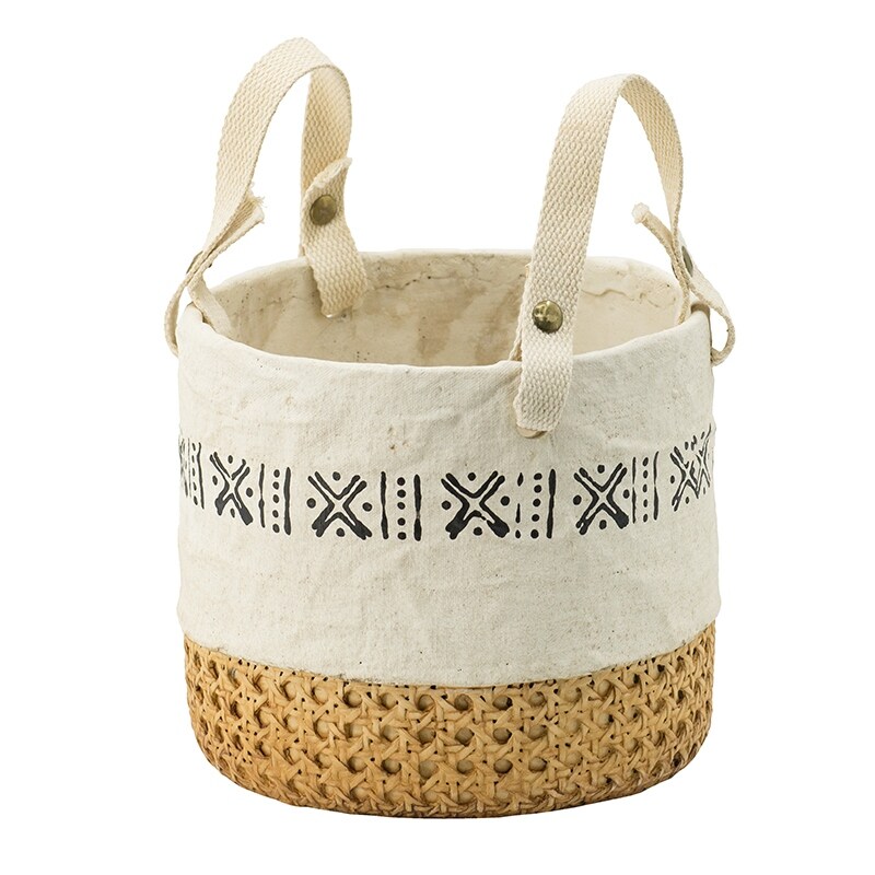 A B Home Natural Base Planters with Print Trim Cotton Handles (Set of 2)