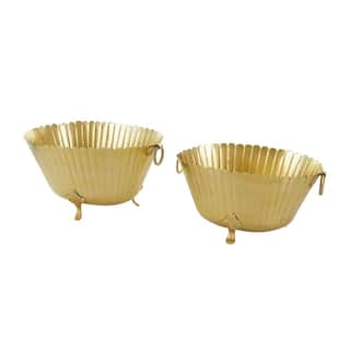 Litton Lane 9 in. and 8 in. Small Gold Metal Planter (2-Pack) 045631