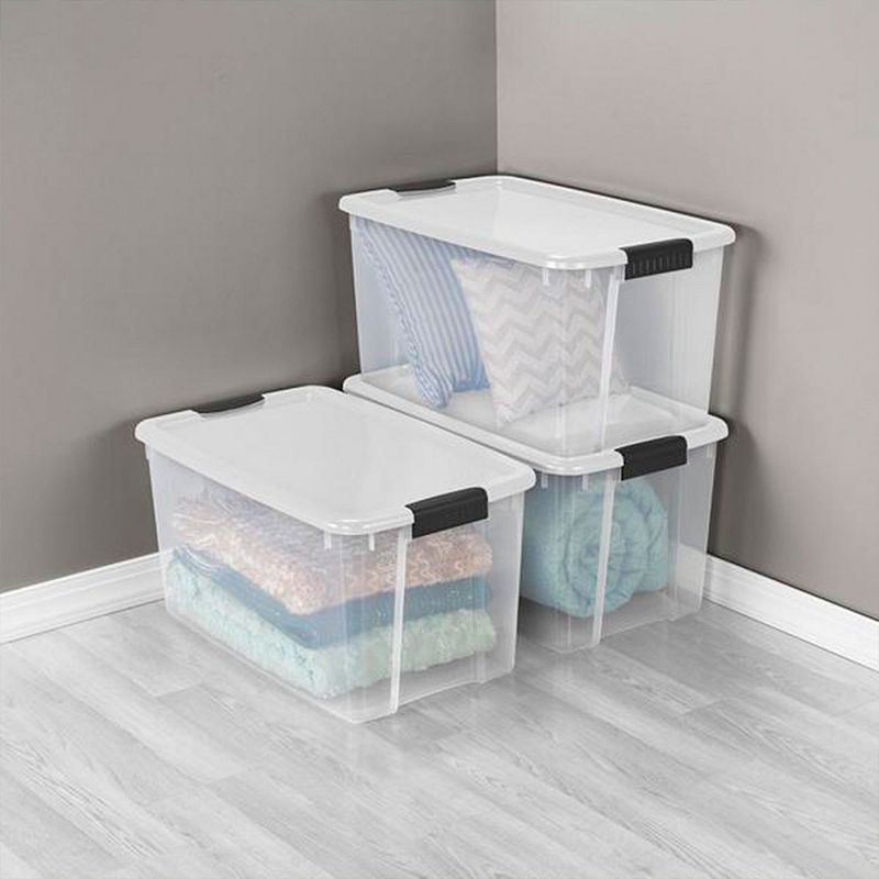 Sterilite 70 Qt Clear Plastic Stackable Storage Bin with Latching Lid， (4 Pack)