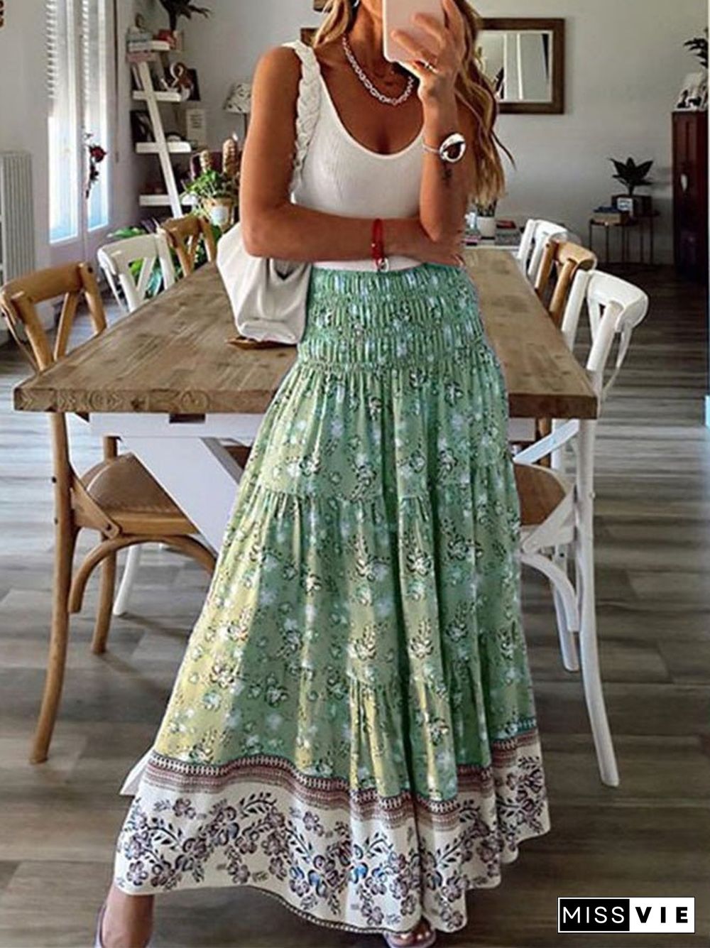 Women'S Skirts Casual High Waist Printed Long Skirt