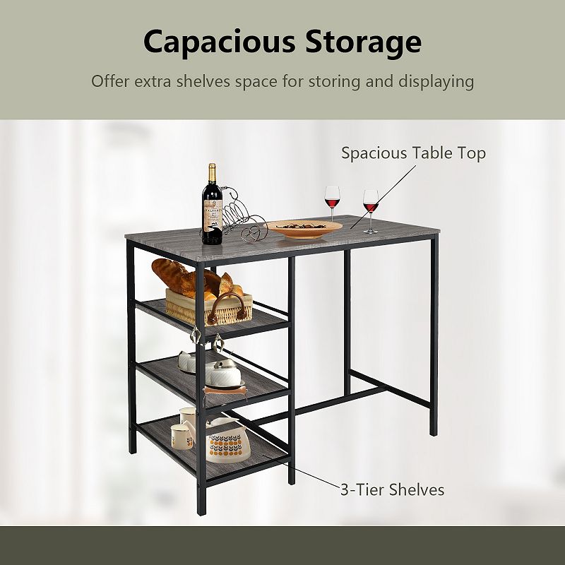 3 Pieces Counter Height Dining Bar Table Set With 2 Stools And 3 Storage Shelves