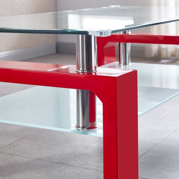 Tempered Glass Top Rectangular Double-Layer Coffee Table