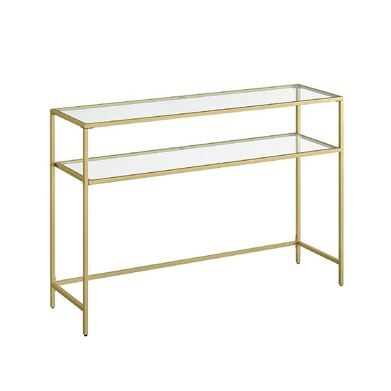 39.4 Inch Console Sofa Table， Modern Entryway Table， Tempered Glass Table， Metal Frame， 2 Shelves