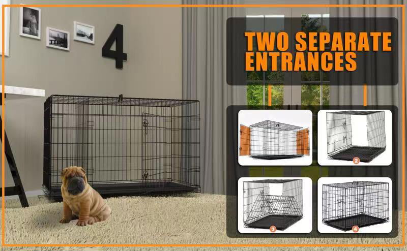 Homy Grigio Large Dog Crate for Large Dogs Cats， 48 inch Dog Crate XL Folding Wire Crates Dog Kennels Outdoor and Indoor Pet Dog Cage with Double-Door Divider Removable Tray