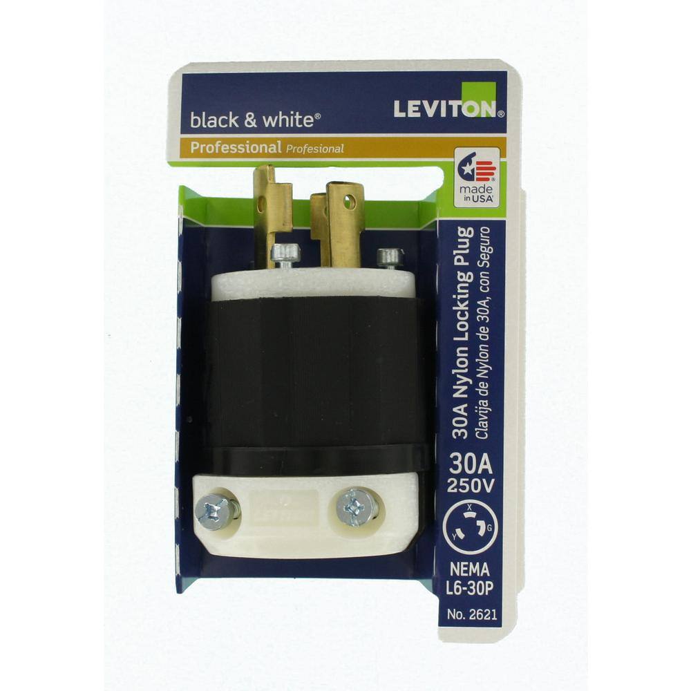 Leviton 30 Amp 250-Volt Locking Plug Black and White R50-02621-0CS