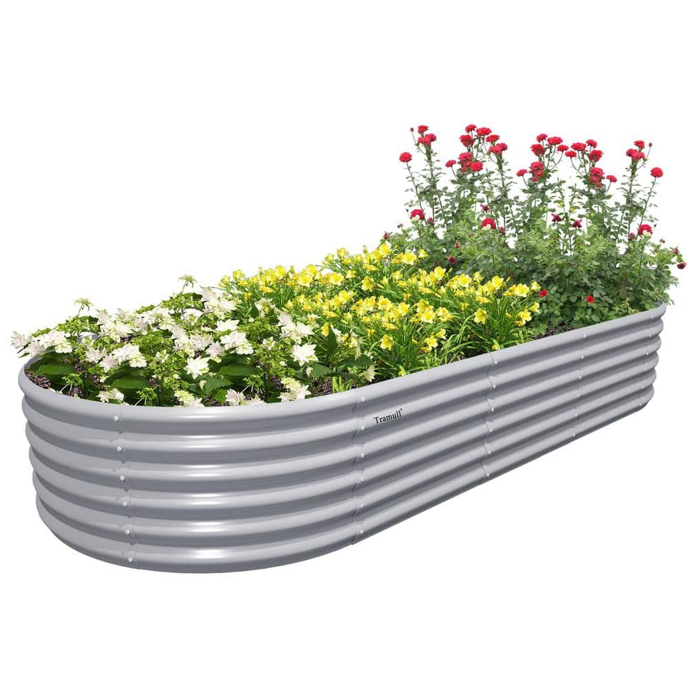 Cesicia 96 in. L x 36 in. W x 18 in. H Oval Gray Outdoor Metal Ground Planter Box Bottomless Planter Raised Beds for Vegetables LJL011111