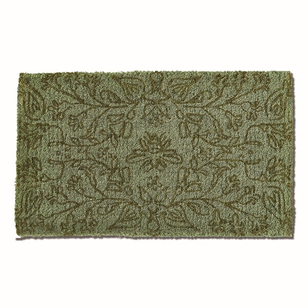 Honeysuckle Bee Rectangle Indoor And Outdoor Coir Door Welcome Mat Green