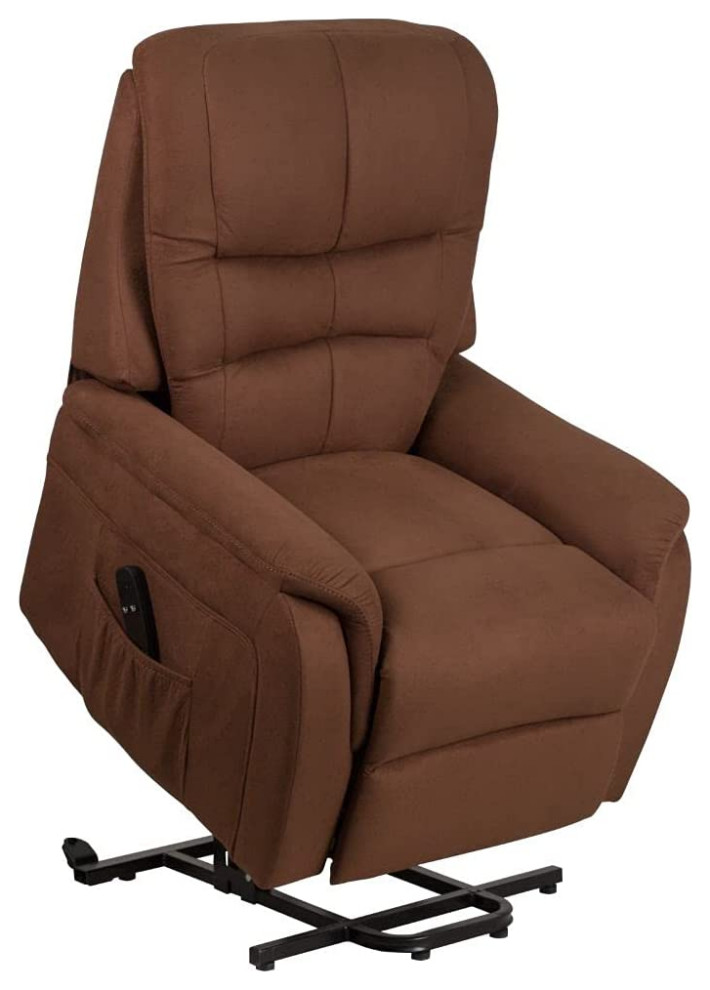 Lift Up Recliner Chair  Cushioned Microfiber Seat With Padded Square Arms  Brown   Transitional   Recliner Chairs   by Declusia  Houzz