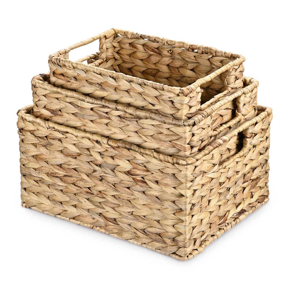 Yescom Wicker Baskets with Handle Water Hyacinth Bins Set of 3